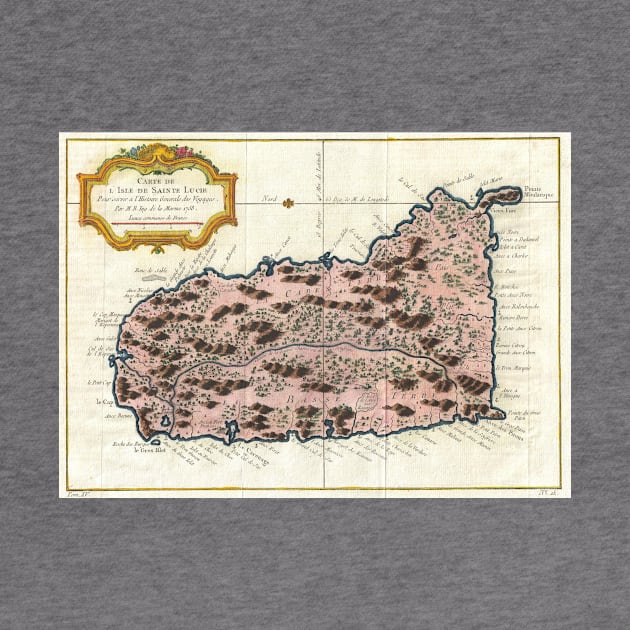 Vintage Map of Saint Lucia (1758) by Bravuramedia